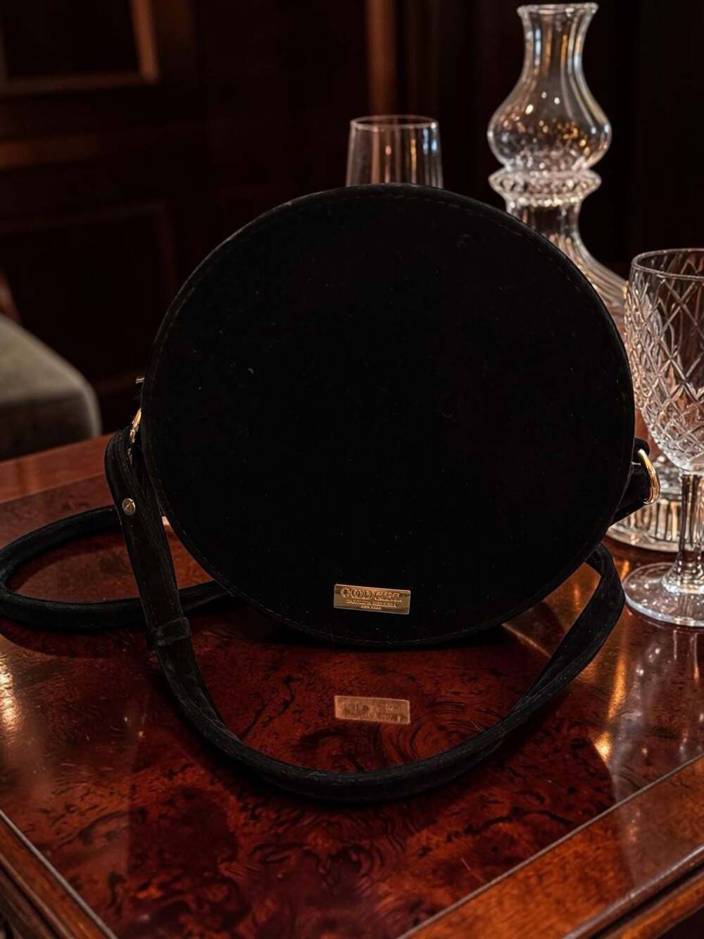 Carolina Herrera Good Girl Black Velvet Circular Crossbody Bag